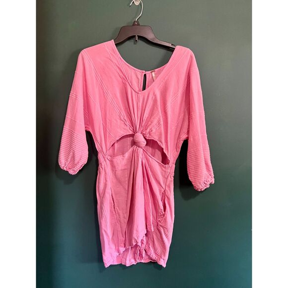 Free People Knotty But Nice Romper in Pink Rose Bonbon - Picture 2 of 3